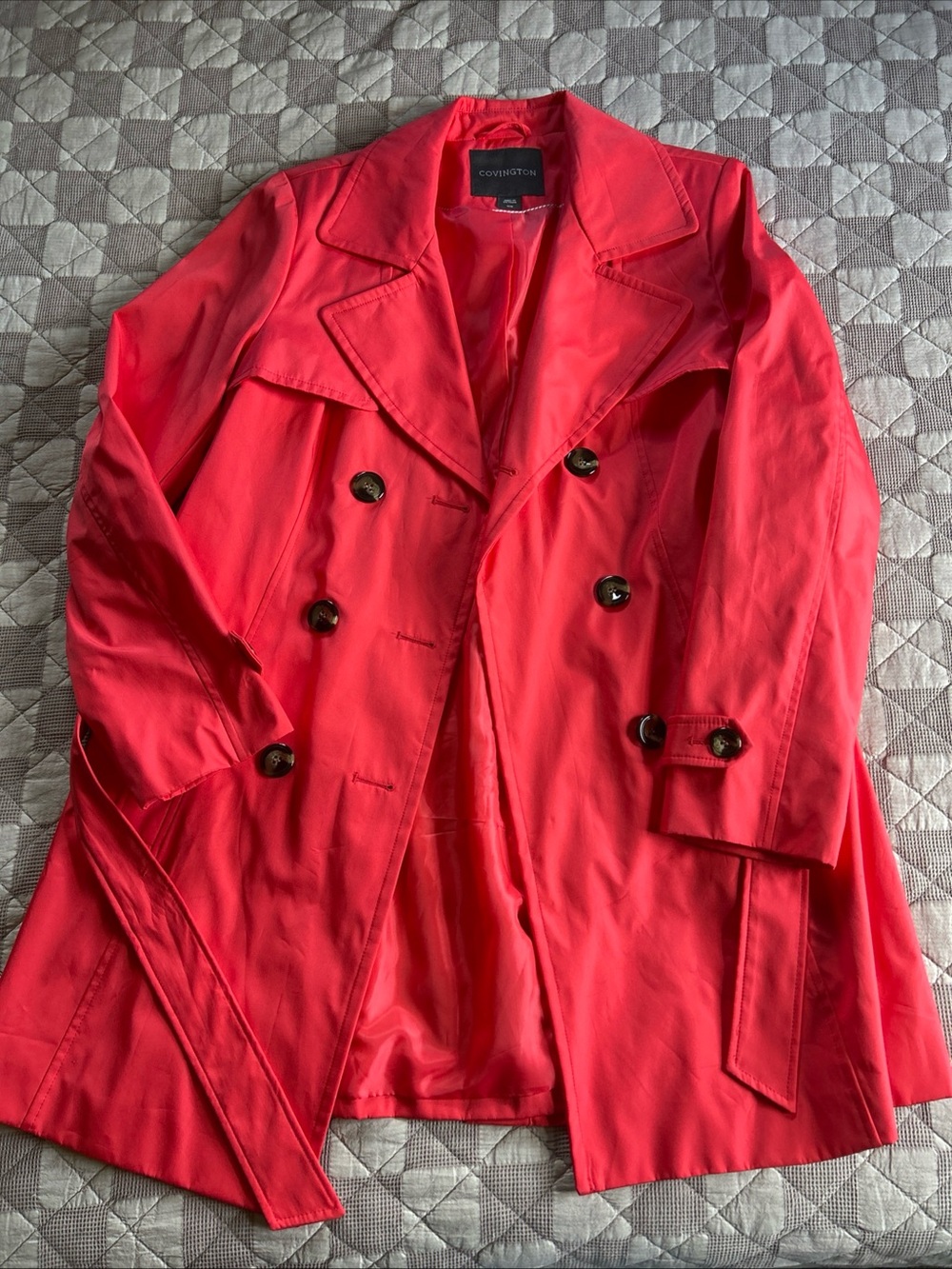 Covington Bright Red Double-Breasted Trench Coat